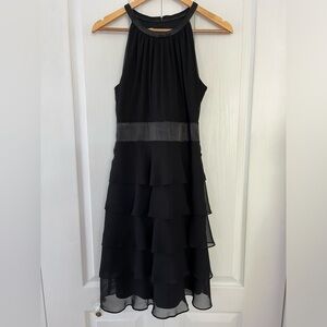 Evan Picone semi formal sheath black ruffled dress. Halter style top. 8P